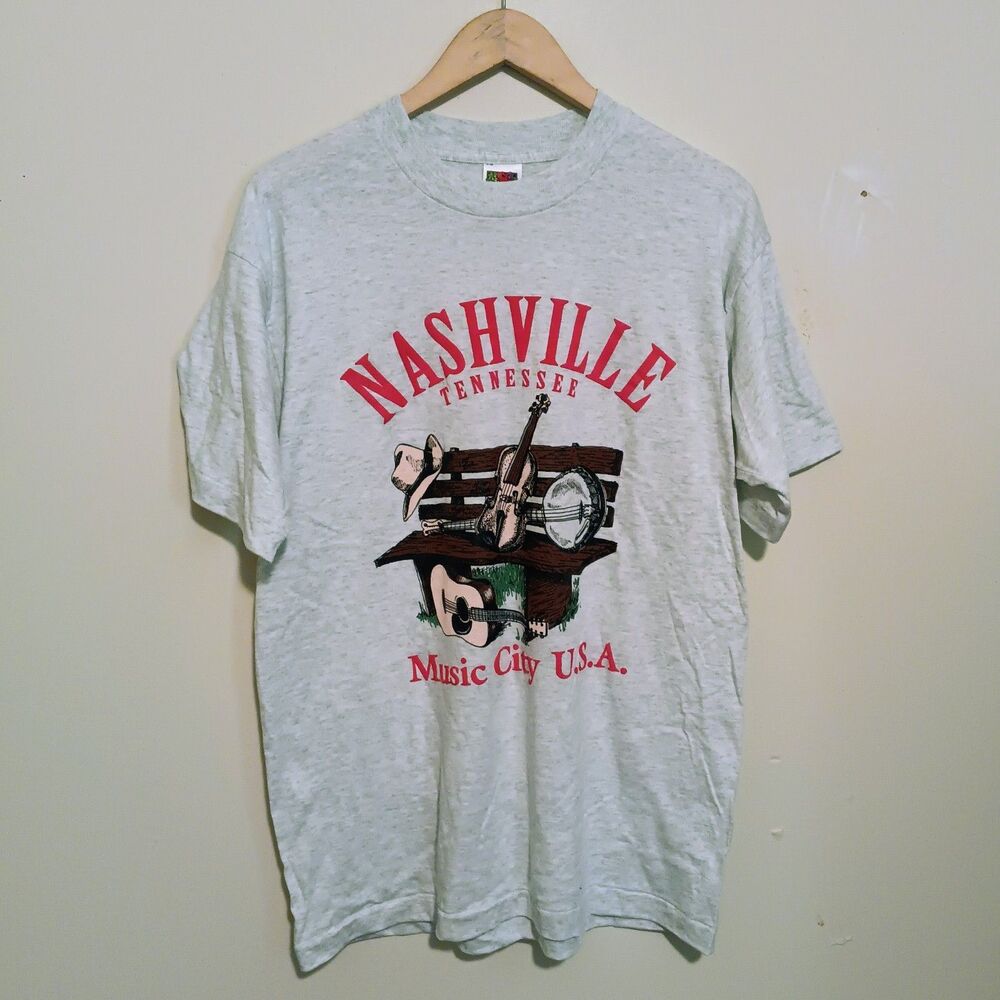 Vtg Nashville TN Music City Graphic Shirt-Large-Fruit Of The Loom Heavy Cotton